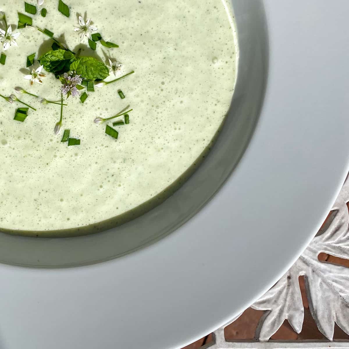 A bowl of Chilled cucumber soup (gazpacho)