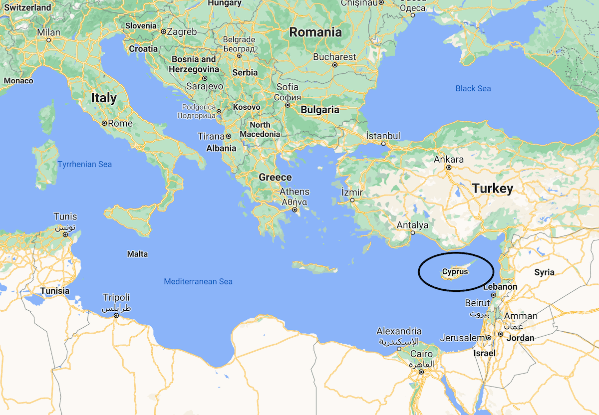 A map showing Cyprus location. 