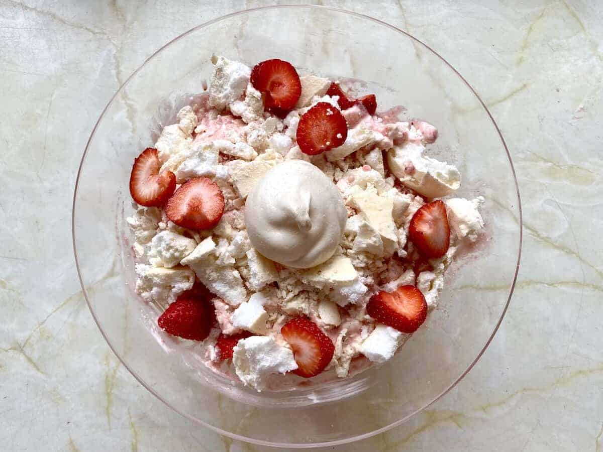 Eton Mess with strawberries, meringue and cream