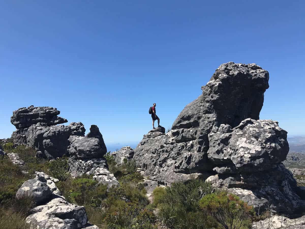 A hiker on Table Mountain in South Africa. 