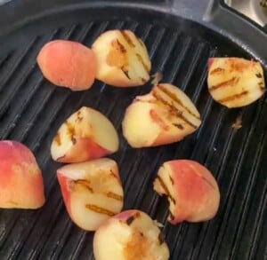 peaches seared in a griddle pan