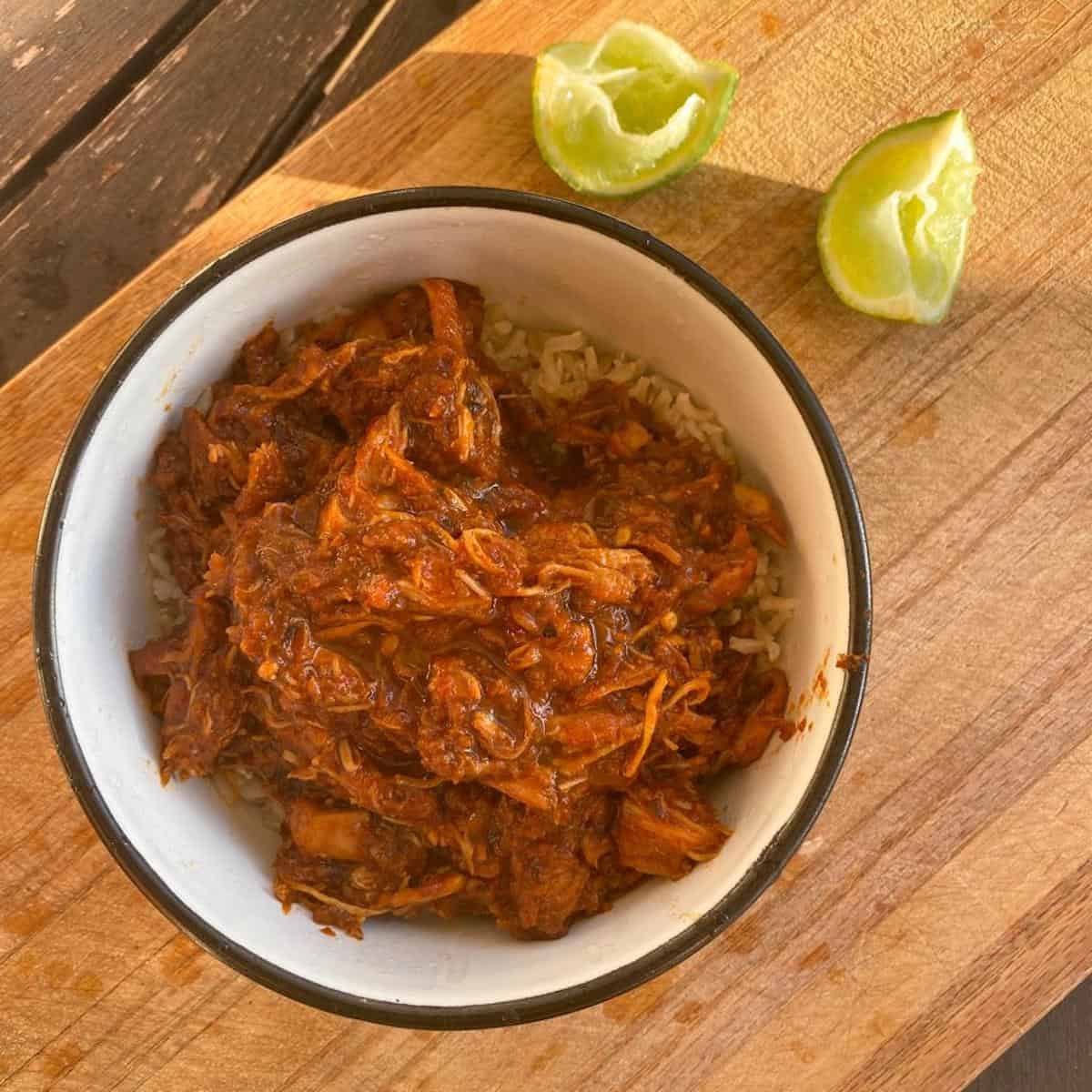 A bowl of shredded chipotle chicken