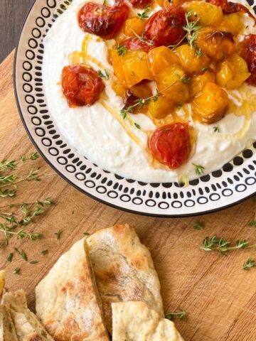 whipped feta dip with honey and roasted tomatoes by rosanna etc