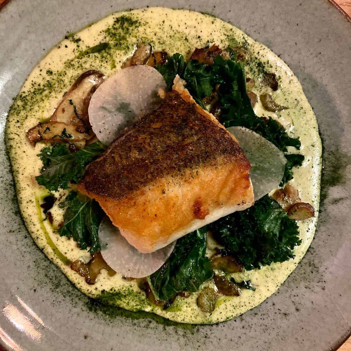 Fresh hake with a truffle beurre blanc at The Old Coastguard Inn 