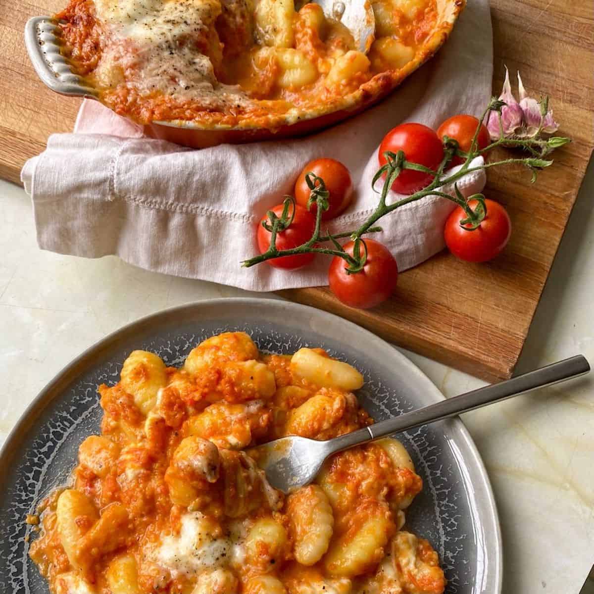 Gnocchi Al Forno covered in melted cheese 