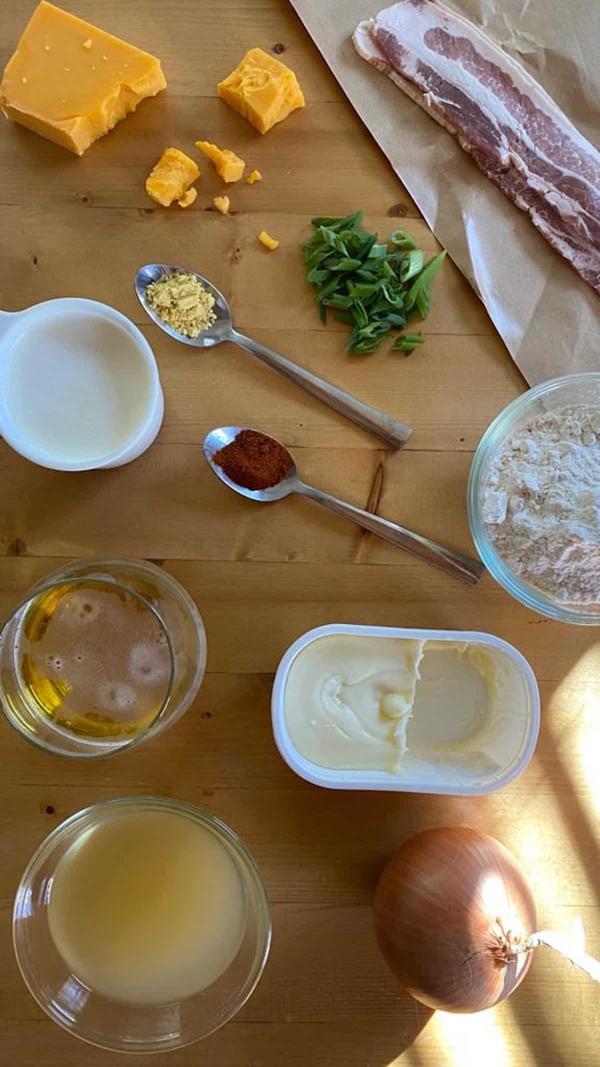 Ingredients for cheesy beer soup 