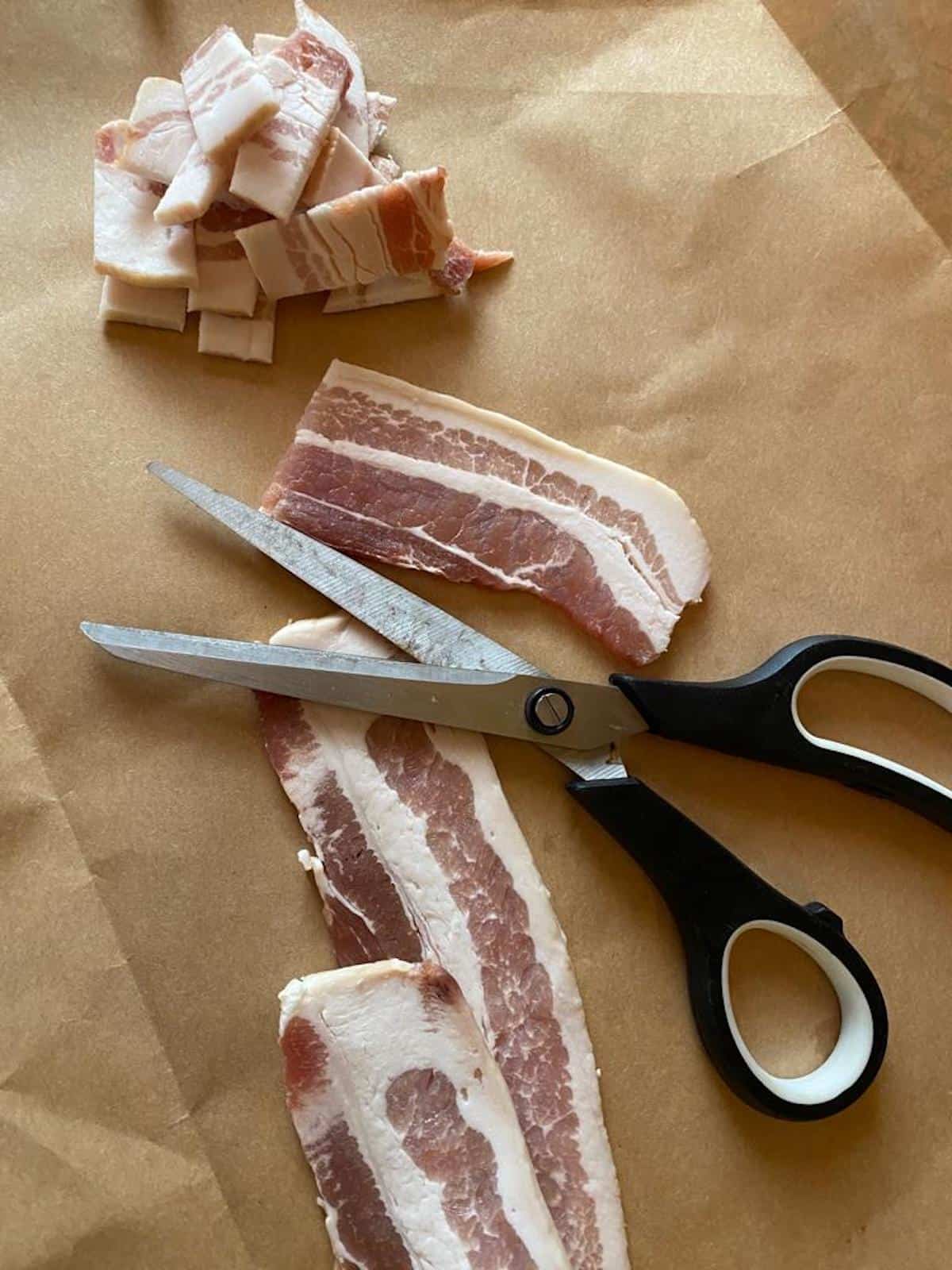 bacon cut into strips 