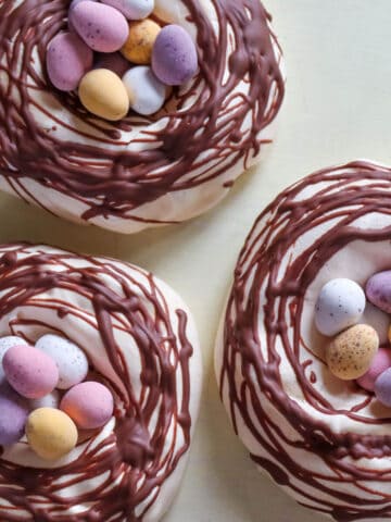 chocolate meringue nests filled with mini eggs candy