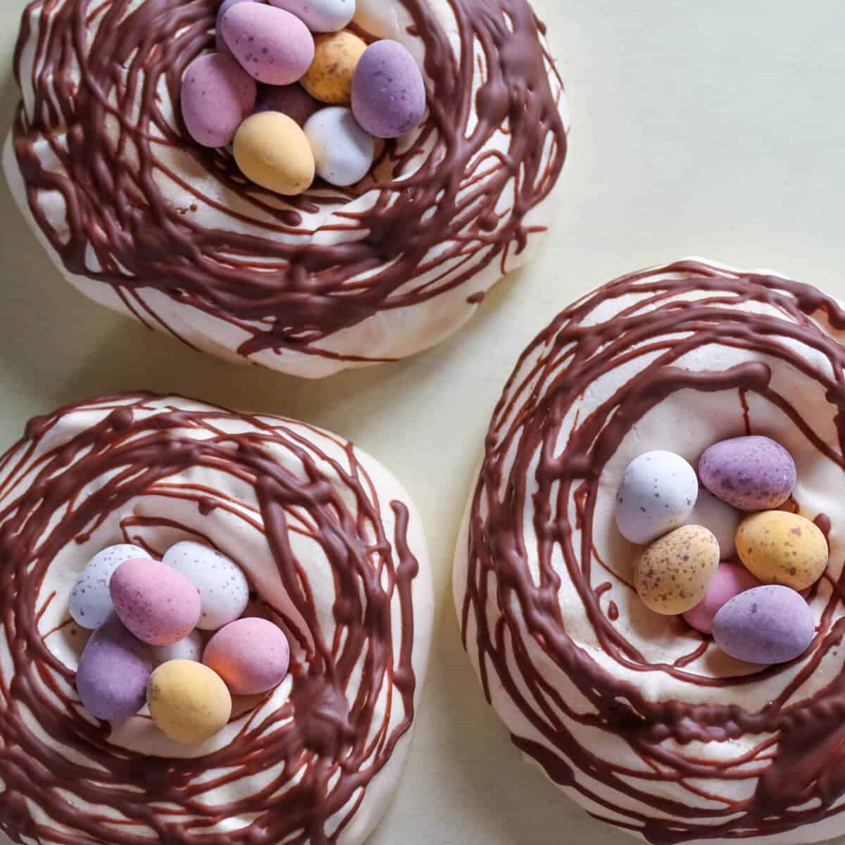 chocolate meringue nests filled with mini eggs candy