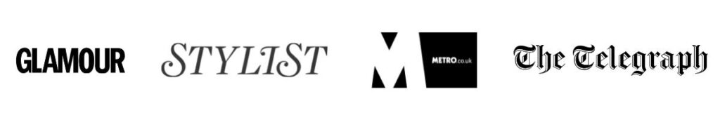 logos of Glamour, Stylist, Metro and The Telegraph newspapers and magazines