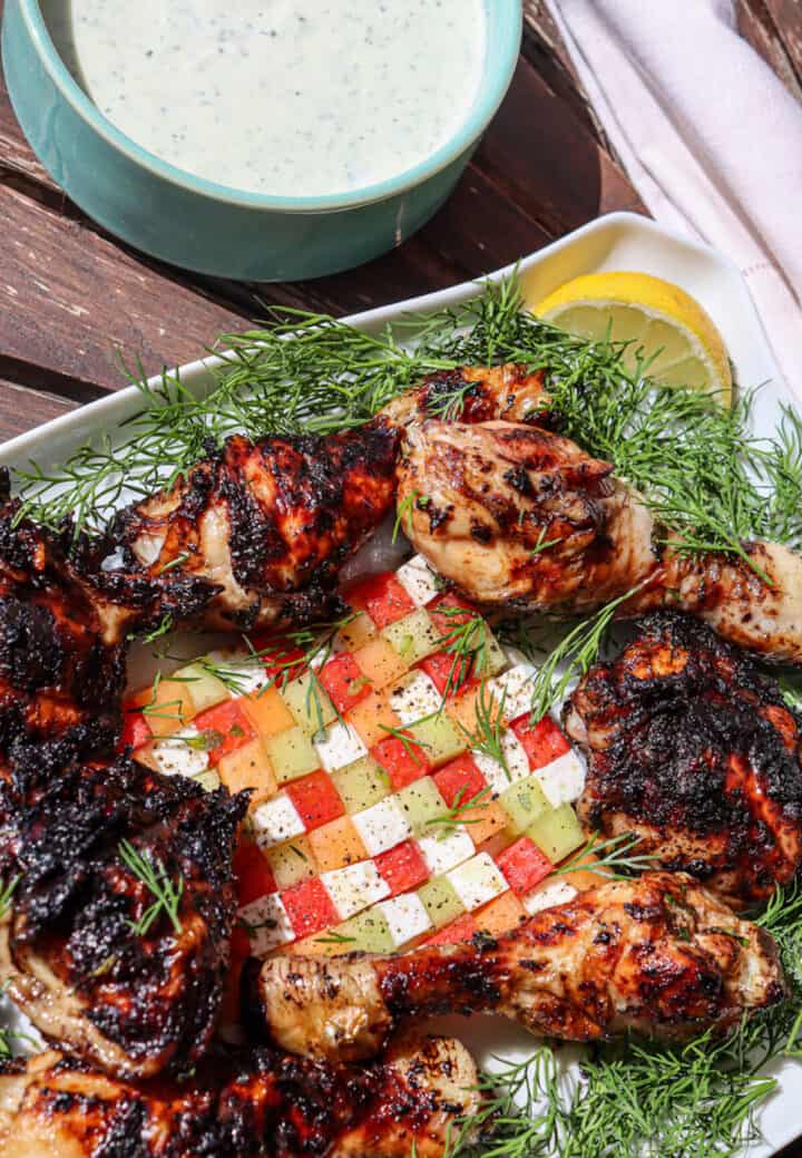 BBQ Black Garlic Chicken With Feta And Melon Salad - Rosanna ETC