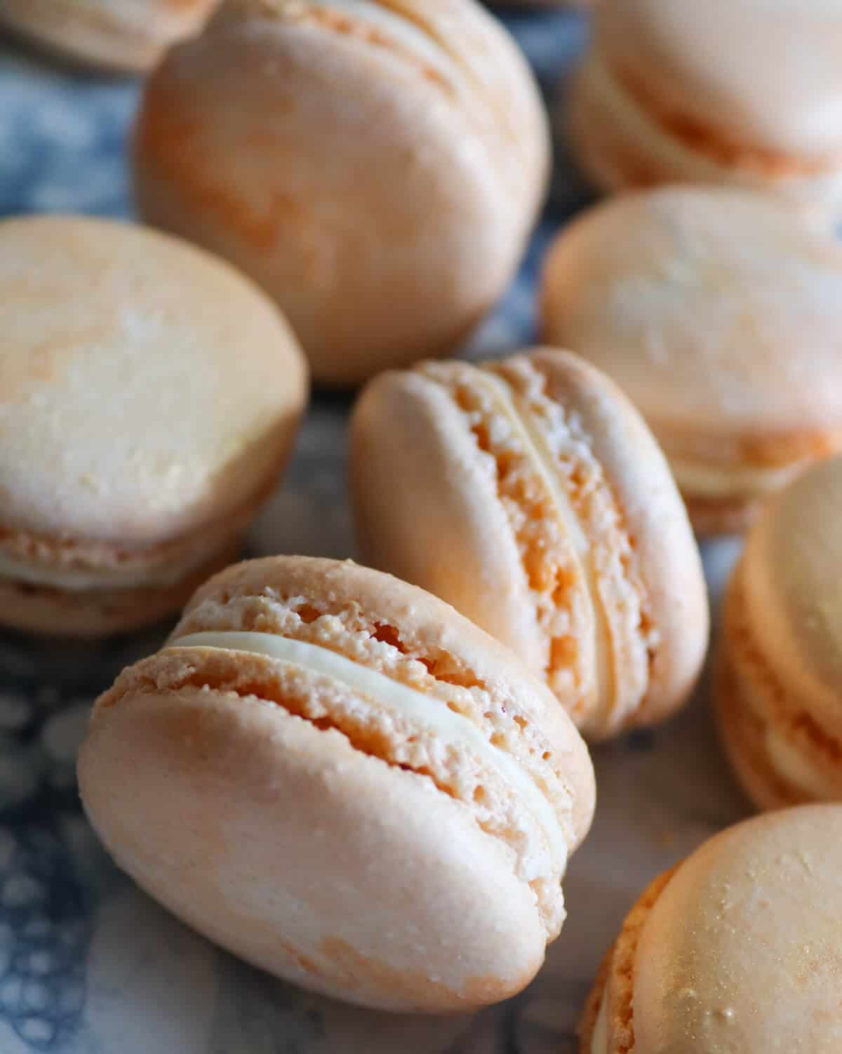 Macarons on a serving platter.
