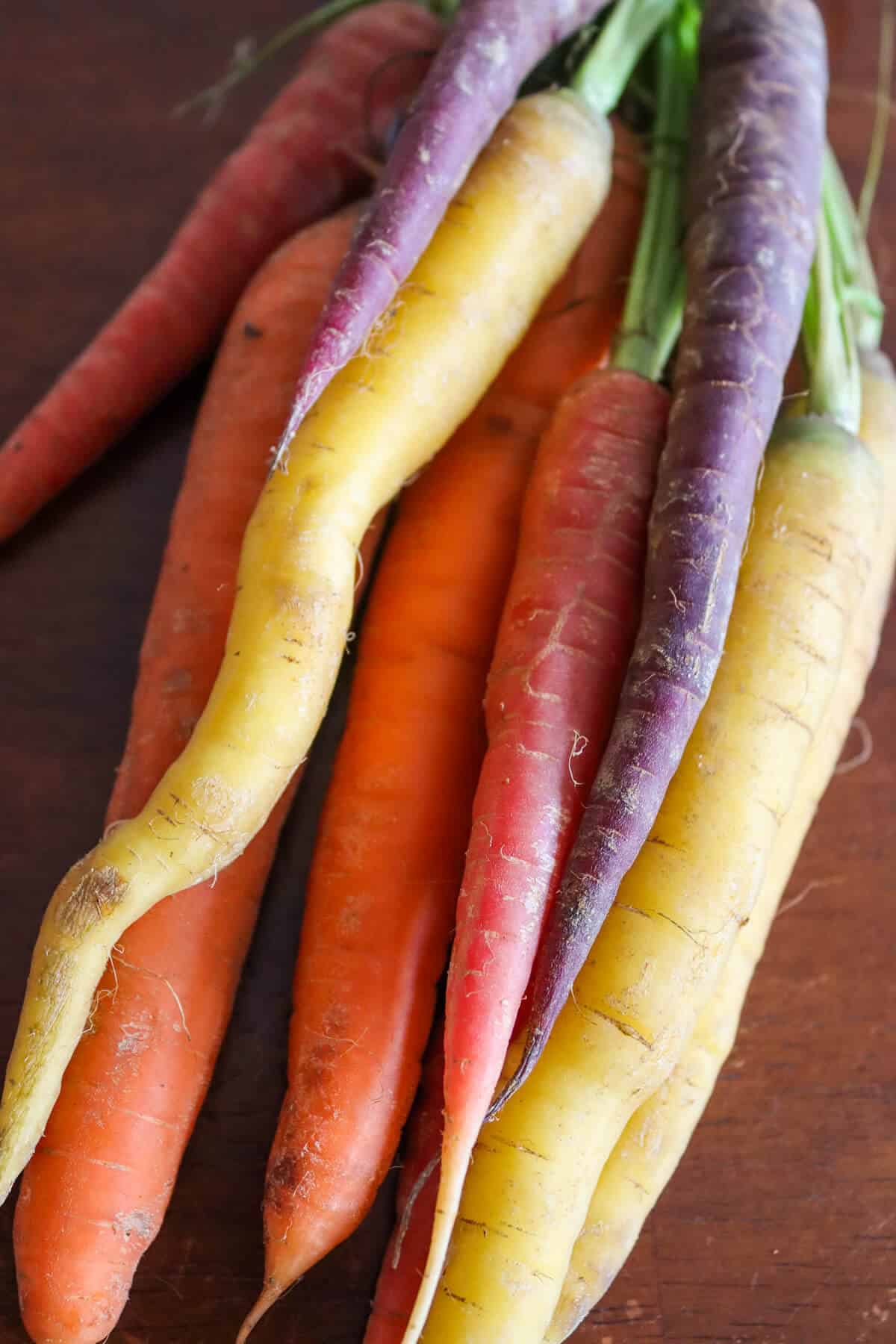 A bunch of rainbow carrots.