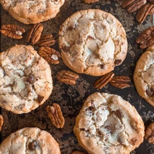 Brown butter pecan cookies with chocolate chips