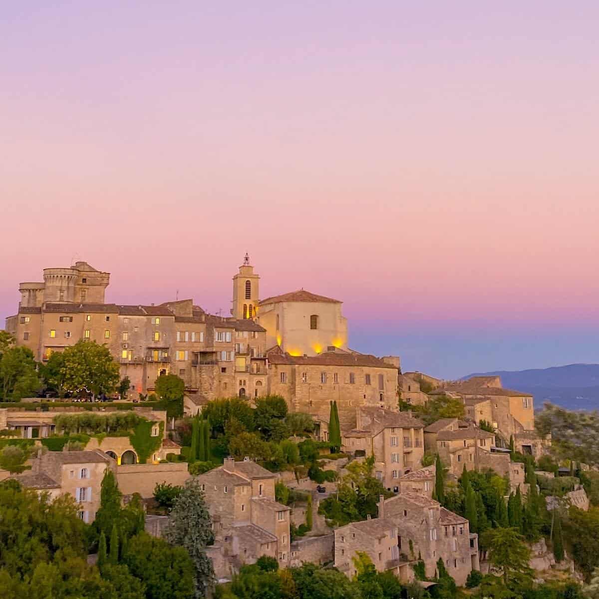 The village of Gordes in Provence, at sunset. 