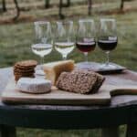 French wines and cheese tasting table.