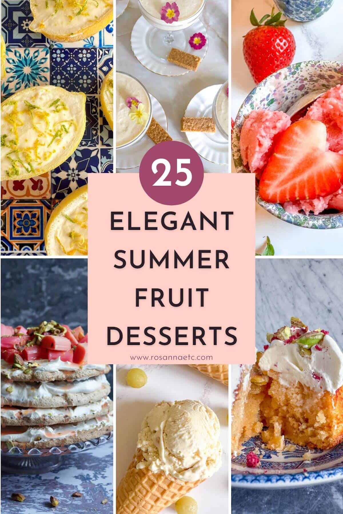Elegant summer fruit desserts collage. 