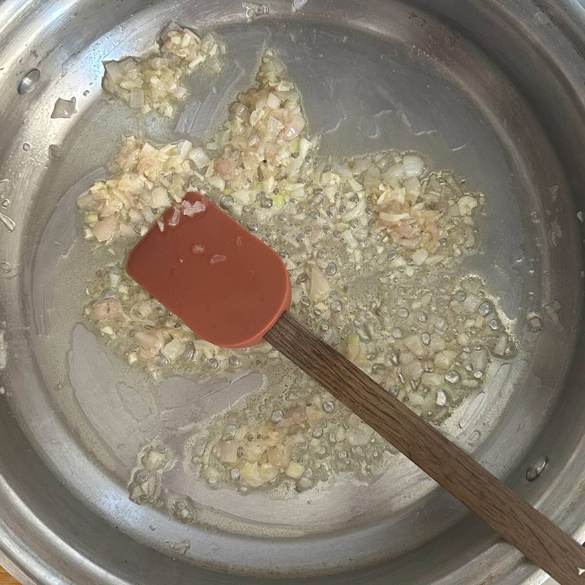 Shallot frying in butter. 