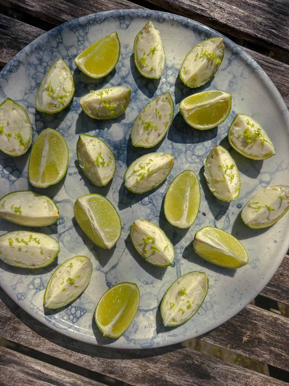 Lime Ice Cream Wedges on a platter in the sunshine. 
