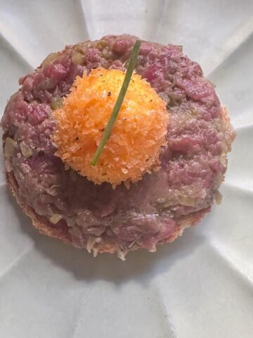 Steak Tartare with panko egg yolk.